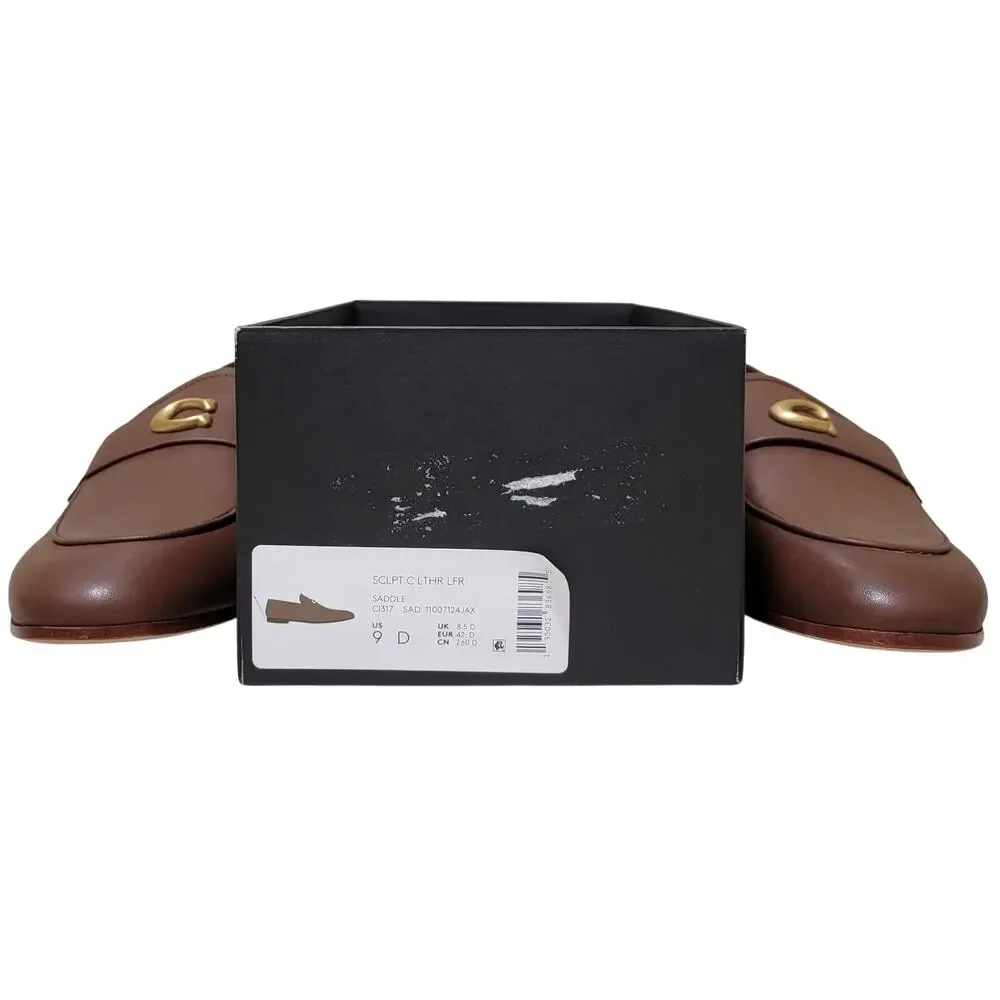 Coach Men Sculpt C Leather Slip On Penny Loafers Size US 9D Saddle Brown